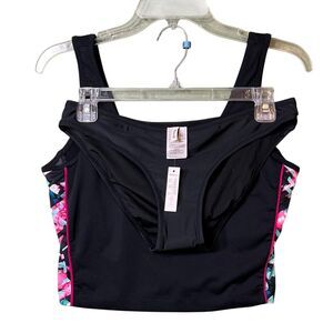 Madewell Tankini Swimsuit Womens Small Black Floral Print Crop Top Bottom BNWT